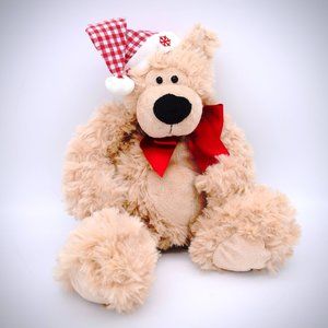 Fiesta Toy Holiday Beige Bear Medium Plush Bow Santa Hat 14 In Tush Tag X13231